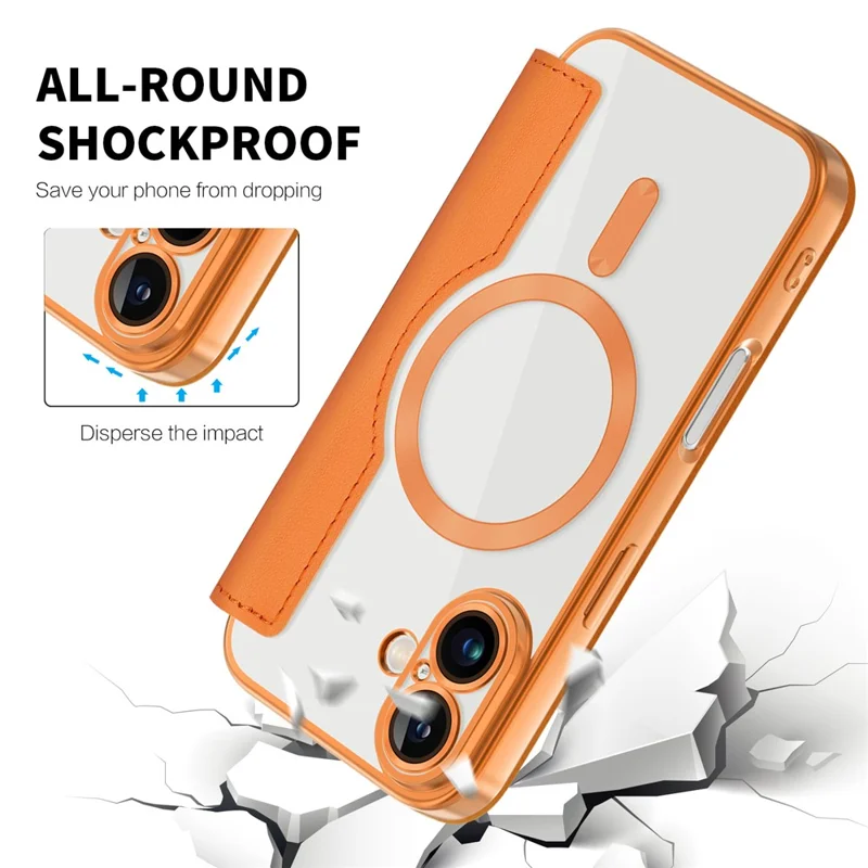 Coque magnétique pour iPhone 16, étui en cuir avec protection RFID - Orange