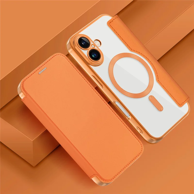 Coque magnétique pour iPhone 16, étui en cuir avec protection RFID - Orange
