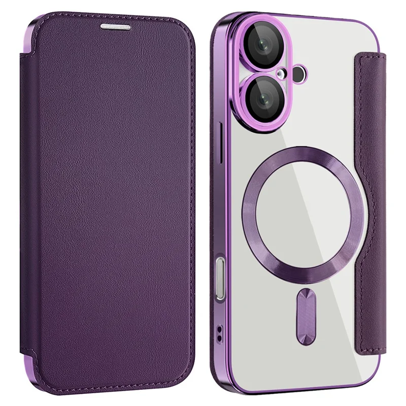 For iPhone 16 Plus Case Compatible with MagSafe RFID Blocking Leather Phone Cover - Purple