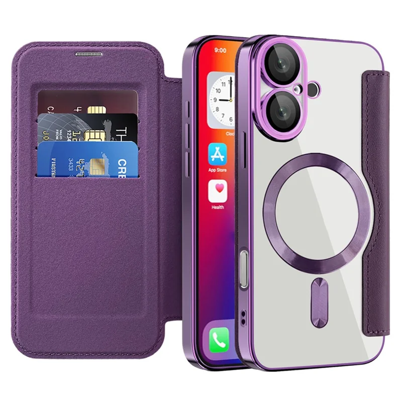 For iPhone 16 Plus Case Compatible with MagSafe RFID Blocking Leather Phone Cover - Purple