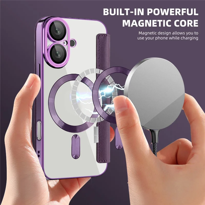 For iPhone 16 Plus Case Compatible with MagSafe RFID Blocking Leather Phone Cover - Purple