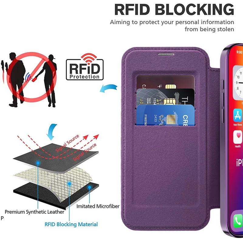 For iPhone 16 Plus Case Compatible with MagSafe RFID Blocking Leather Phone Cover - Purple