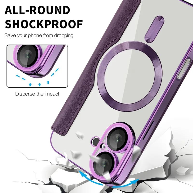 For iPhone 16 Plus Case Compatible with MagSafe RFID Blocking Leather Phone Cover - Purple