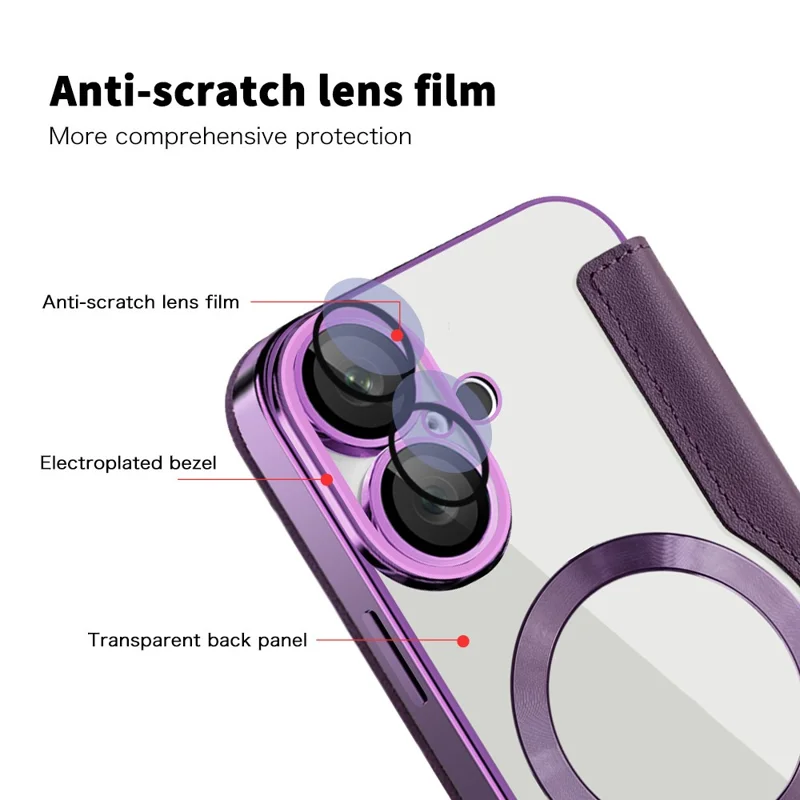 For iPhone 16 Plus Case Compatible with MagSafe RFID Blocking Leather Phone Cover - Purple