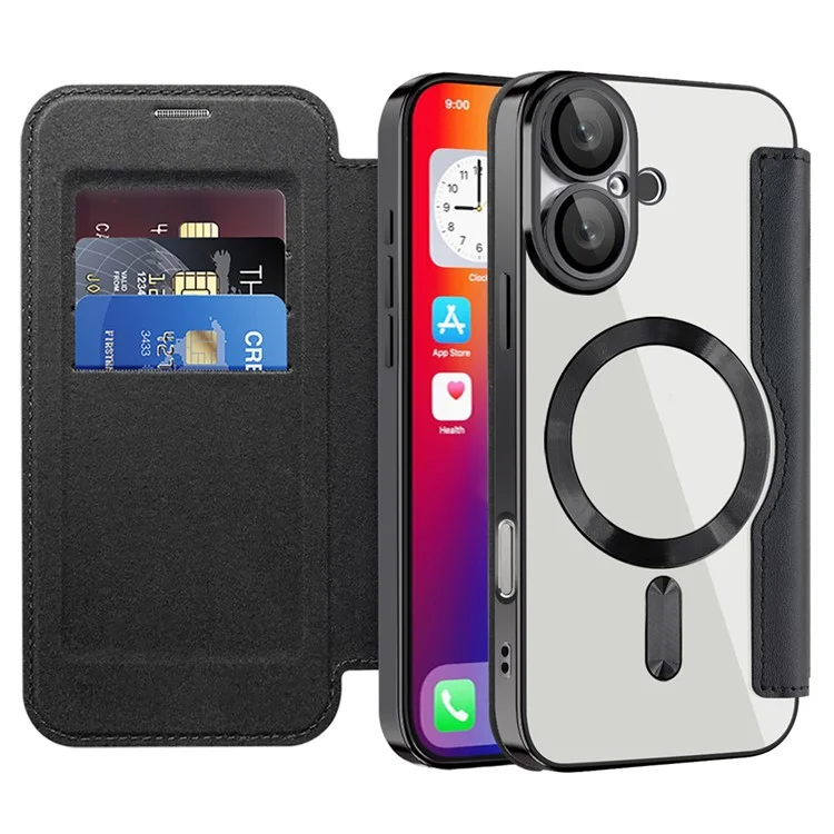 Funda para iPhone 16 Plus compatible con MagSafe Rhombus PU Leather Phone Cover - Negro