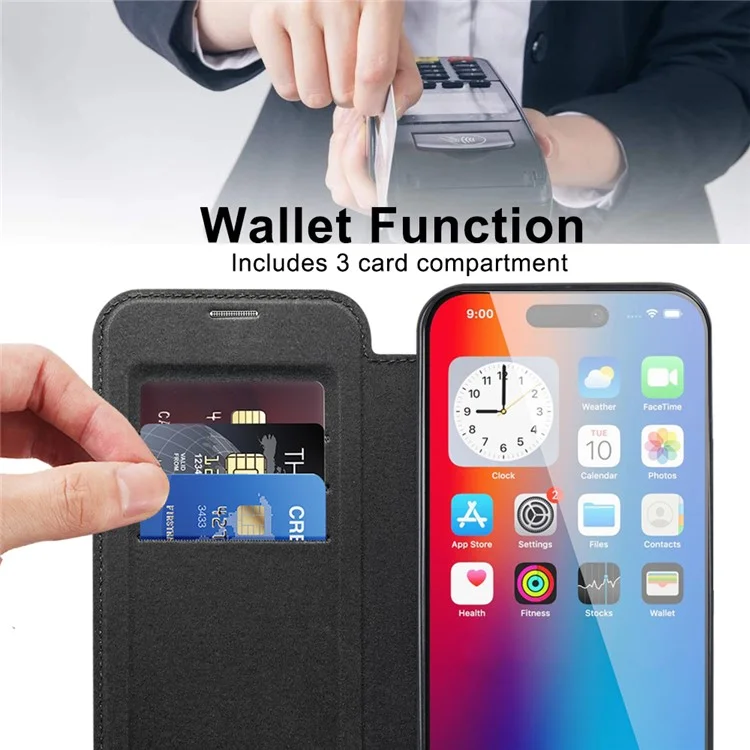Funda para iPhone 16 Plus compatible con MagSafe Rhombus PU Leather Phone Cover - Negro