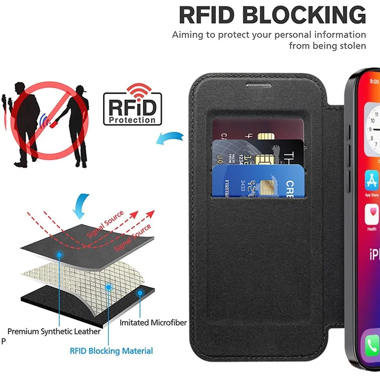 Funda para iPhone 16 Plus compatible con MagSafe Rhombus PU Leather Phone Cover - Negro