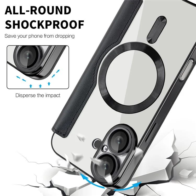 Funda para iPhone 16 Plus compatible con MagSafe Rhombus PU Leather Phone Cover - Negro