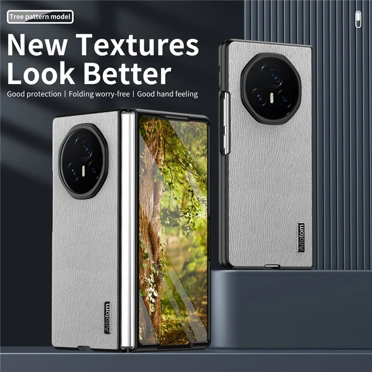 For Honor Magic V3 5G Phone Case Wood Texture PU Leather+PC+TPU Back Cover - Grigio