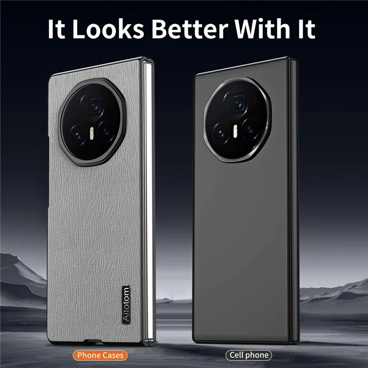 For Honor Magic V3 5G Phone Case Wood Texture PU Leather+PC+TPU Back Cover - Grigio