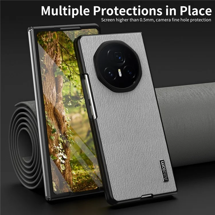 For Honor Magic V3 5G Phone Case Wood Texture PU Leather+PC+TPU Back Cover - Grigio