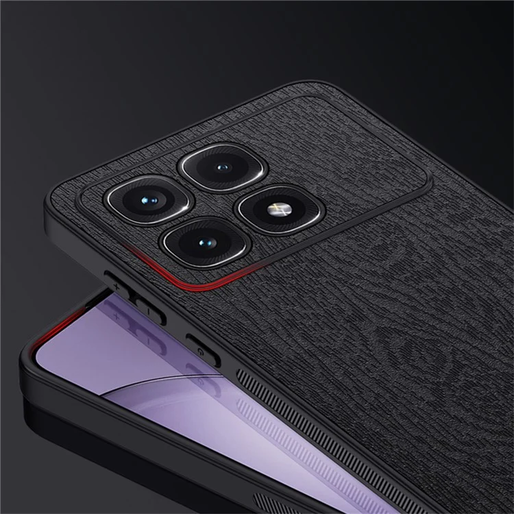 Per Xiaomi Redmi K70 Ultra Case Wood Texture PU+PC+TPU Back Phone Cover - Nero