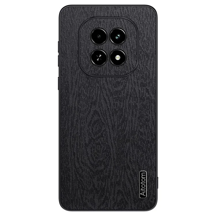 Para Realme V60 5G Case PU Leather Coated PC+TPU Phone Cover Wood Texture - Black