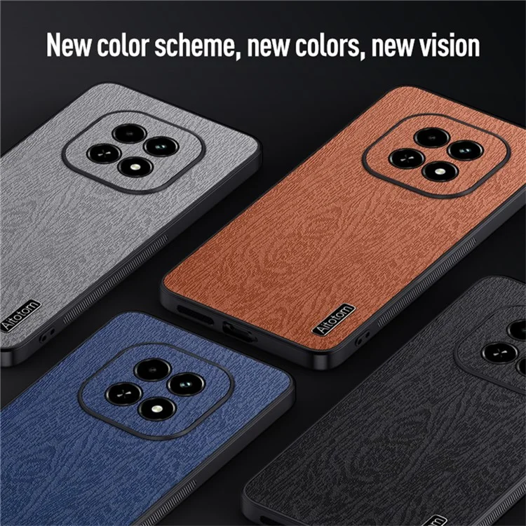 Para Realme V60 5G Case PU Leather Coated PC+TPU Phone Cover Wood Texture - Black