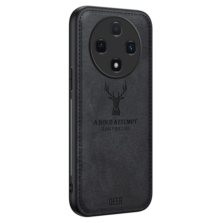 Para Oppo Reno12 F 4G Case Deer Pattern Cloth Texture PU Leather Back Phone Cover - Black