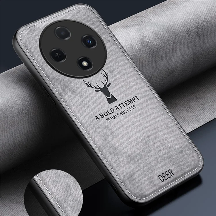 Para Oppo Reno12 F 4G Case Deer Pattern Cloth Texture PU Leather Back Phone Cover - Black