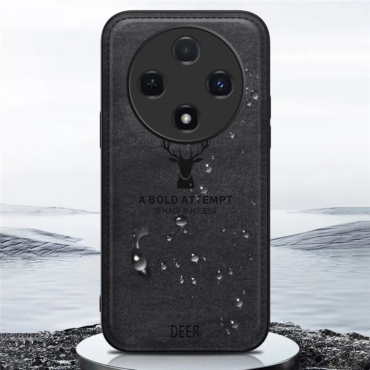 Para Oppo Reno12 F 4G Case Deer Pattern Cloth Texture PU Leather Back Phone Cover - Black