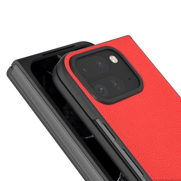 ABEEL For Google Pixel 9 Pro Fold 5G Case Genuine Cow Leather+PC Mobile Phone Cover - Red