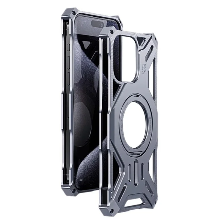 Für iPhone 14 Pro Max / 13 Pro Max Bumper Case Aluminum Legierung+Silikon Rahmenlos Kickstand Cover - Silber