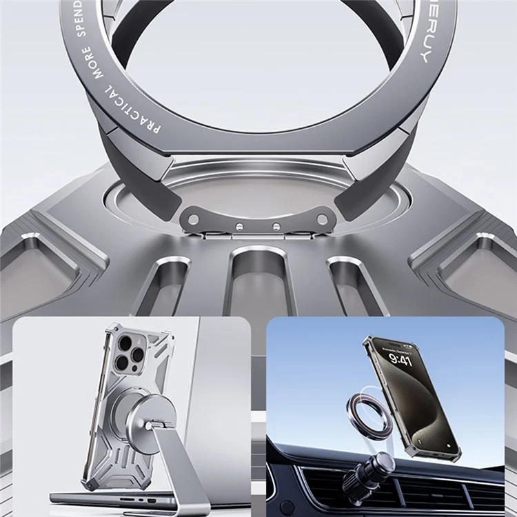 Für iPhone 14 Pro Max / 13 Pro Max Bumper Case Aluminum Legierung+Silikon Rahmenlos Kickstand Cover - Silber