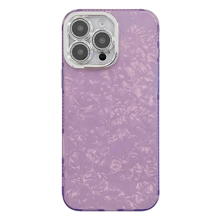 Coque pour iPhone 15 Pro Max avec film de lentille en PC + TPU, Coque de protection pour téléphone avec décoration In-Mold - Motif coquillage / Violet