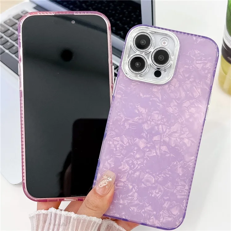 Coque pour iPhone 15 Pro Max avec film de lentille en PC + TPU, Coque de protection pour téléphone avec décoration In-Mold - Motif coquillage / Violet