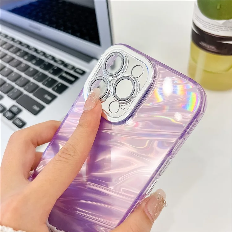 Coque pour iPhone 15 Pro Max avec film de lentille en PC + TPU, Coque de protection pour téléphone avec décoration In-Mold - Motif coquillage / Violet