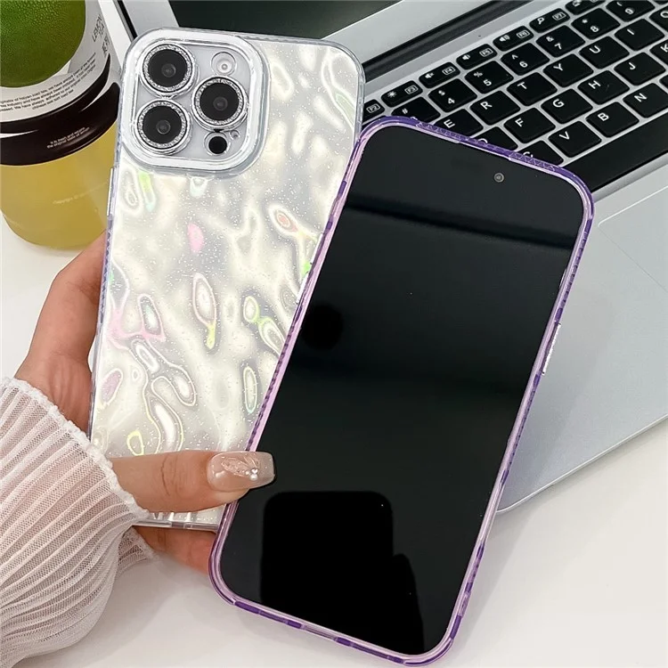 For iPhone 15 Pro Max Case with Lens Film PC+TPU Protective Phone Cover In-Mold Decoration - Wrinkle Pattern / Purple