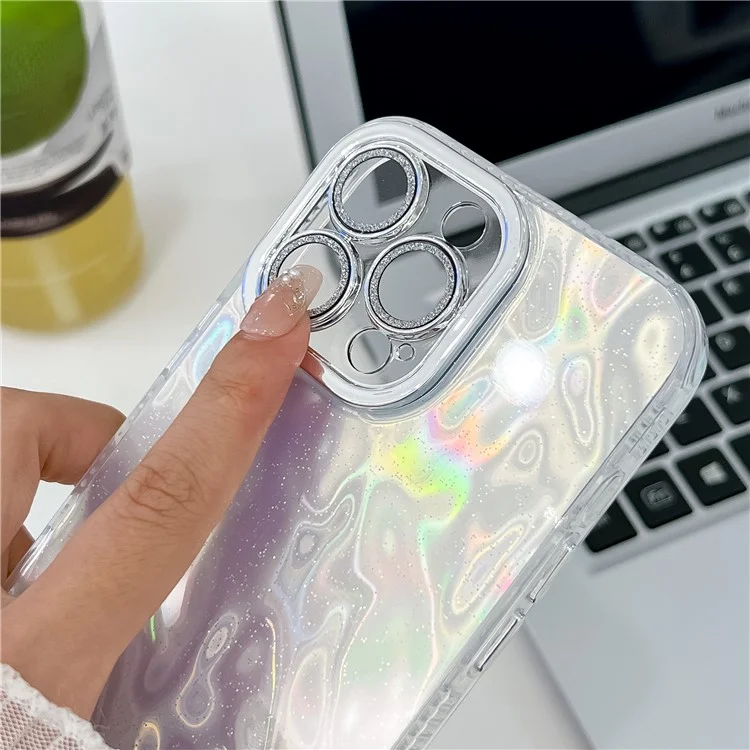 For iPhone 15 Pro Max Case with Lens Film PC+TPU Protective Phone Cover In-Mold Decoration - Wrinkle Pattern / Purple