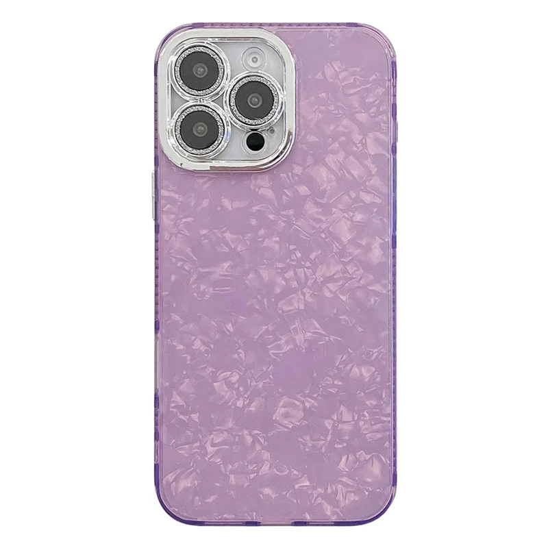 For iPhone 16 Pro Case IMD Design Shockproof PC+TPU Phone Cover with Glass Lens Film - Shell Pattern / Purple