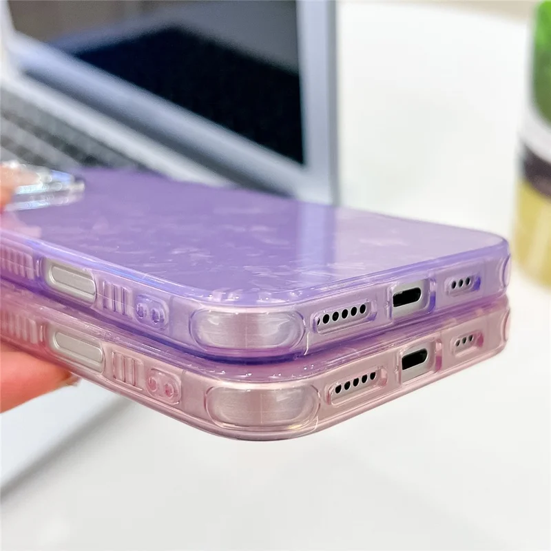 For iPhone 16 Pro Case IMD Design Shockproof PC+TPU Phone Cover with Glass Lens Film - Shell Pattern / Purple