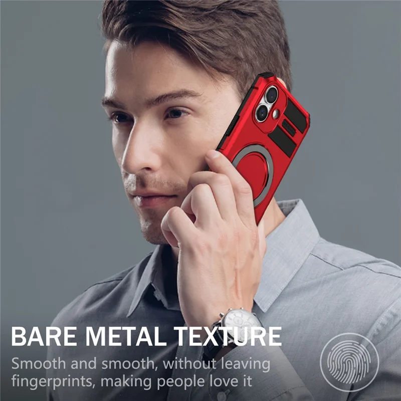 For iPhone 16 Case Magnetic Kickstand PC+TPU Phone Cover Compatible with MagSafe - Red