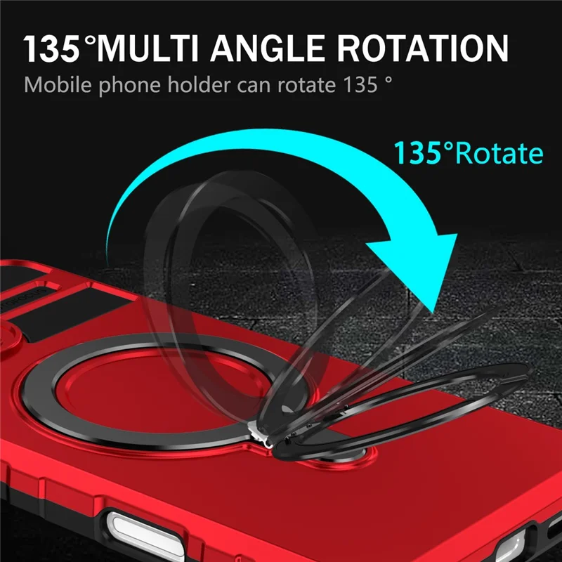 For iPhone 16 Case Magnetic Kickstand PC+TPU Phone Cover Compatible with MagSafe - Red