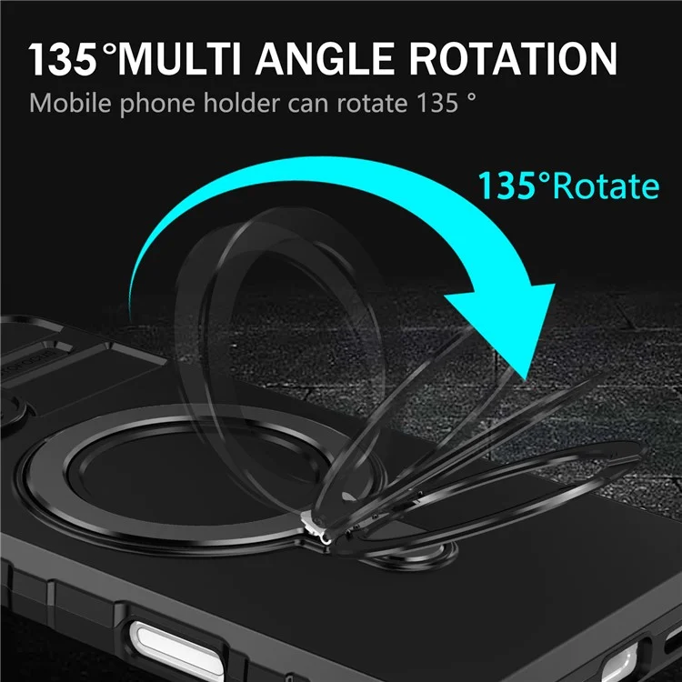 For iPhone 16 Pro Max Magnetic Case Ring Kickstand PC+TPU Drop-Proof Protective Cover - Black