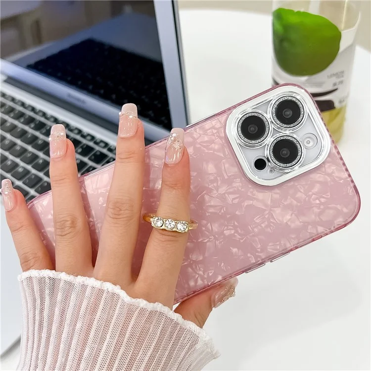 Custodia per iPhone 16 Pro Max Ring Holder PC+TPU IMD Cover Telefono con Pellicola Obiettivo - Motivo a Onde / Viola