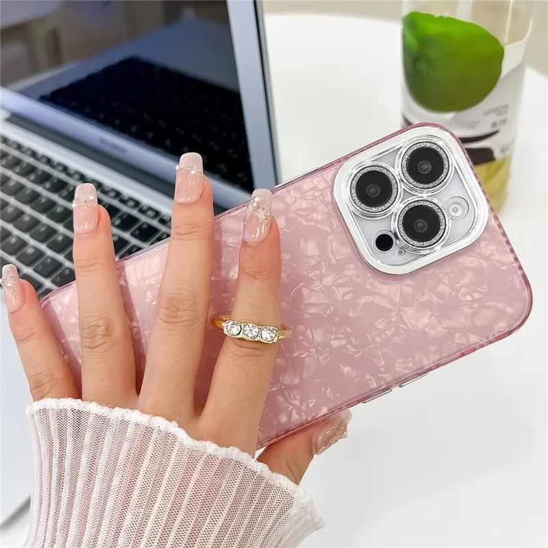 For iPhone 16 Pro Case with Lens Film IMD Anti-Scratch PC+TPU Phone Cover Ring Holder Kickstand - Ripple Pattern / Purple