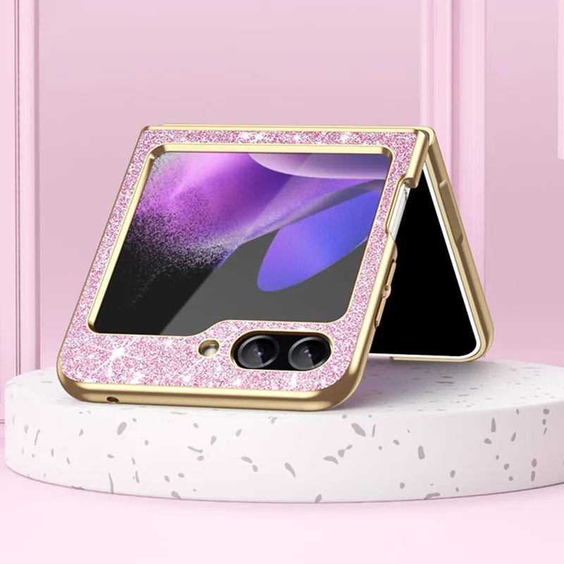 Para Samsung Galaxy Z Flip5 5G Case Electroplated Design Glitter Leather+PC Phone Cover - Pink