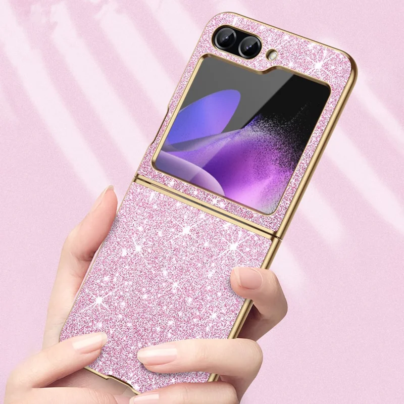 Para Samsung Galaxy Z Flip5 5G Case Electroplated Design Glitter Leather+PC Phone Cover - Pink
