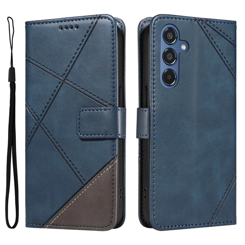 Custodia per Samsung Galaxy M35 5G, con supporto pieghevole, in pelle con motivo geometrico, cover per telefono - Blu