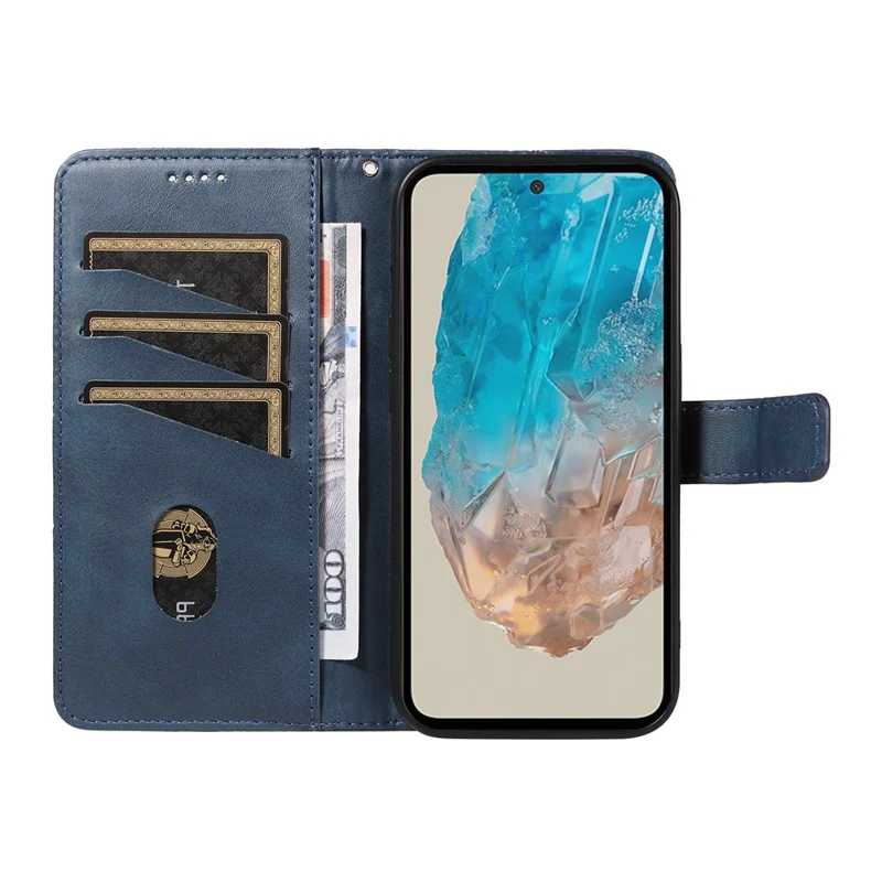 Custodia per Samsung Galaxy M35 5G, con supporto pieghevole, in pelle con motivo geometrico, cover per telefono - Blu
