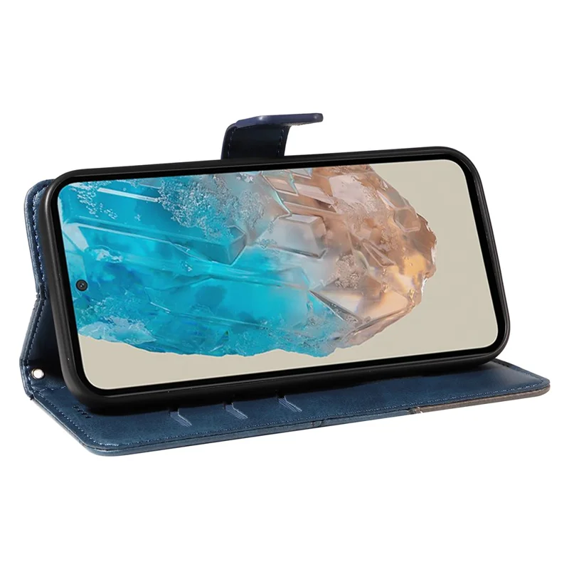 Custodia per Samsung Galaxy M35 5G, con supporto pieghevole, in pelle con motivo geometrico, cover per telefono - Blu