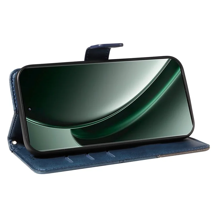 Para Realme GT 6 5G Funda de Cuero Línea Geométrica Funda de Teléfono Soporte para Tarjetas Cierre Magnético - Azul