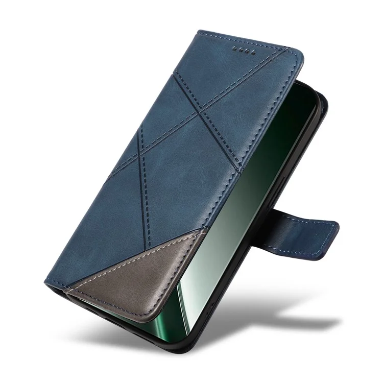 Para Realme GT 6 5G Funda de Cuero Línea Geométrica Funda de Teléfono Soporte para Tarjetas Cierre Magnético - Azul