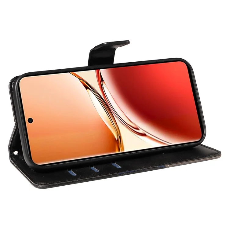 Per Oppo Reno12 F 4G Case Custodia in Pelle Linea Geometrica Cover Porta Carte Cinturino da Polso - Nero