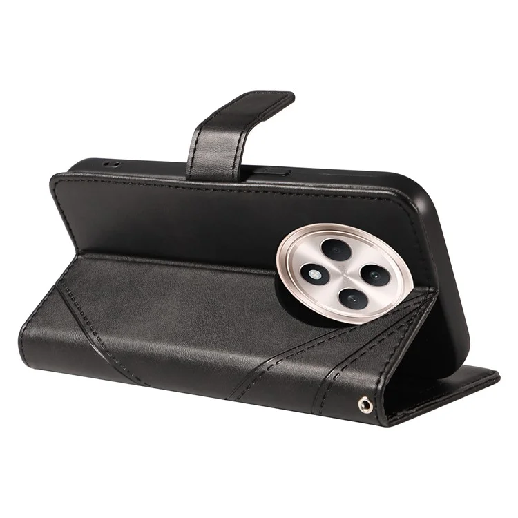 Per Oppo Reno12 F 4G Case Custodia in Pelle Linea Geometrica Cover Porta Carte Cinturino da Polso - Nero