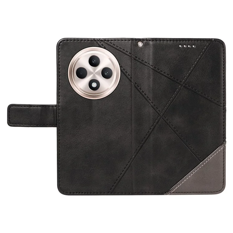 Per Oppo Reno12 F 4G Case Custodia in Pelle Linea Geometrica Cover Porta Carte Cinturino da Polso - Nero