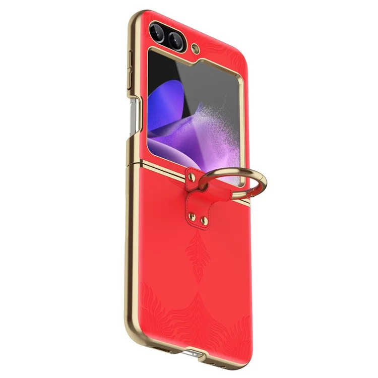 Pour Samsung Galaxy Z Flip5 5G Coque Bague Support Anti-chute Cuir+PC Housse de Téléphone Texture Nappa - Rouge