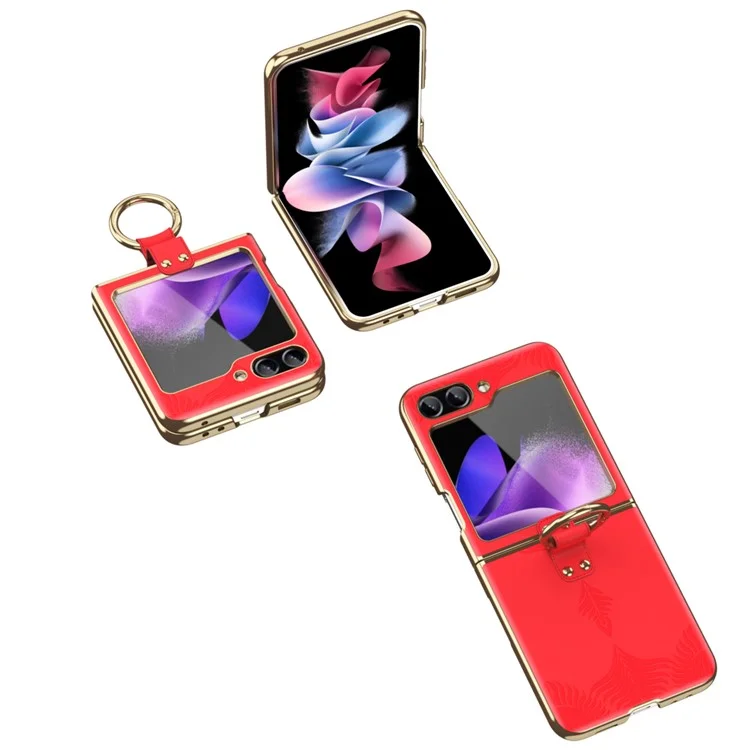 Pour Samsung Galaxy Z Flip5 5G Coque Bague Support Anti-chute Cuir+PC Housse de Téléphone Texture Nappa - Rouge