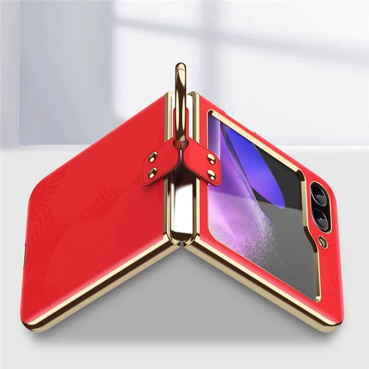 Pour Samsung Galaxy Z Flip5 5G Coque Bague Support Anti-chute Cuir+PC Housse de Téléphone Texture Nappa - Rouge