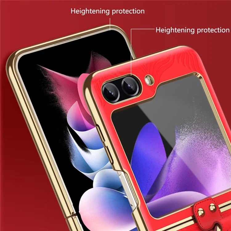 Pour Samsung Galaxy Z Flip5 5G Coque Bague Support Anti-chute Cuir+PC Housse de Téléphone Texture Nappa - Rouge